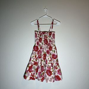 Steve Madden Floral Smocked Sundress XS | Pink Red Tiered Cotton